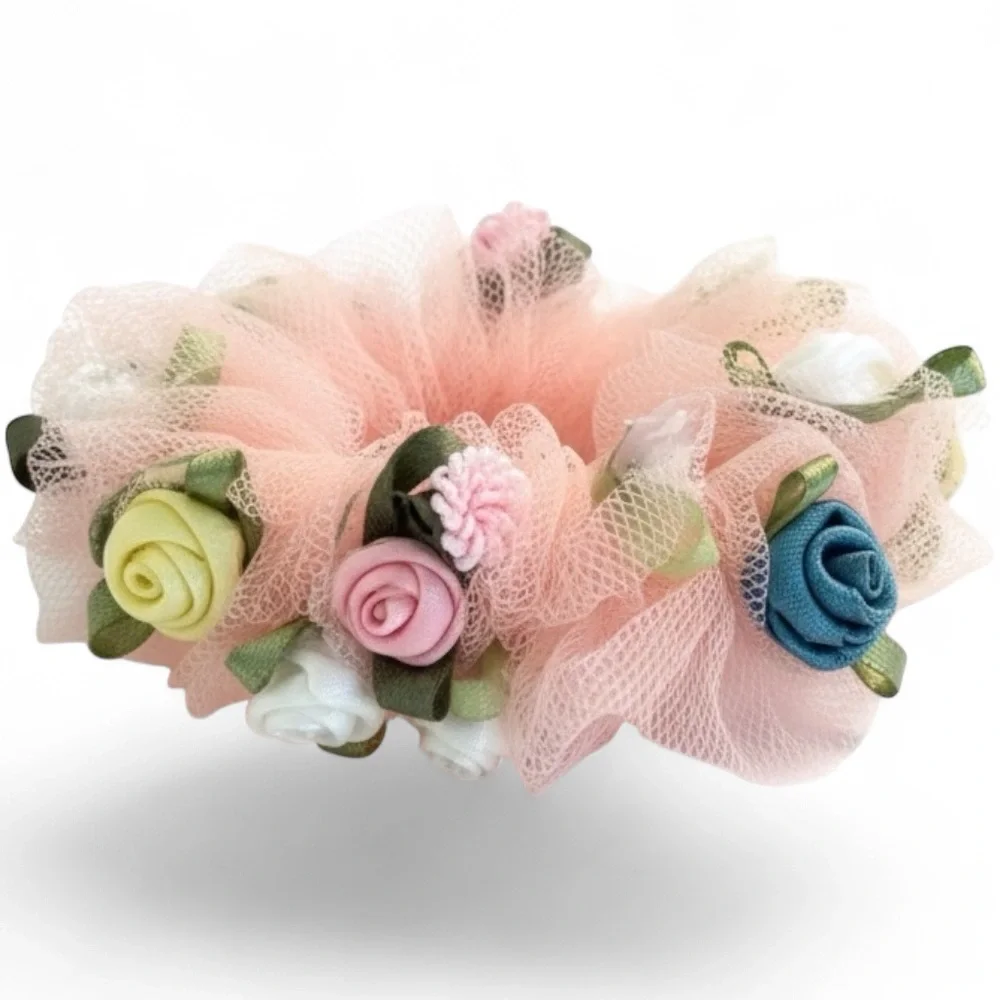 NWT Handmade Unique Mesh & Miniature Floral Scrunchie Artisan Aspen Accessory